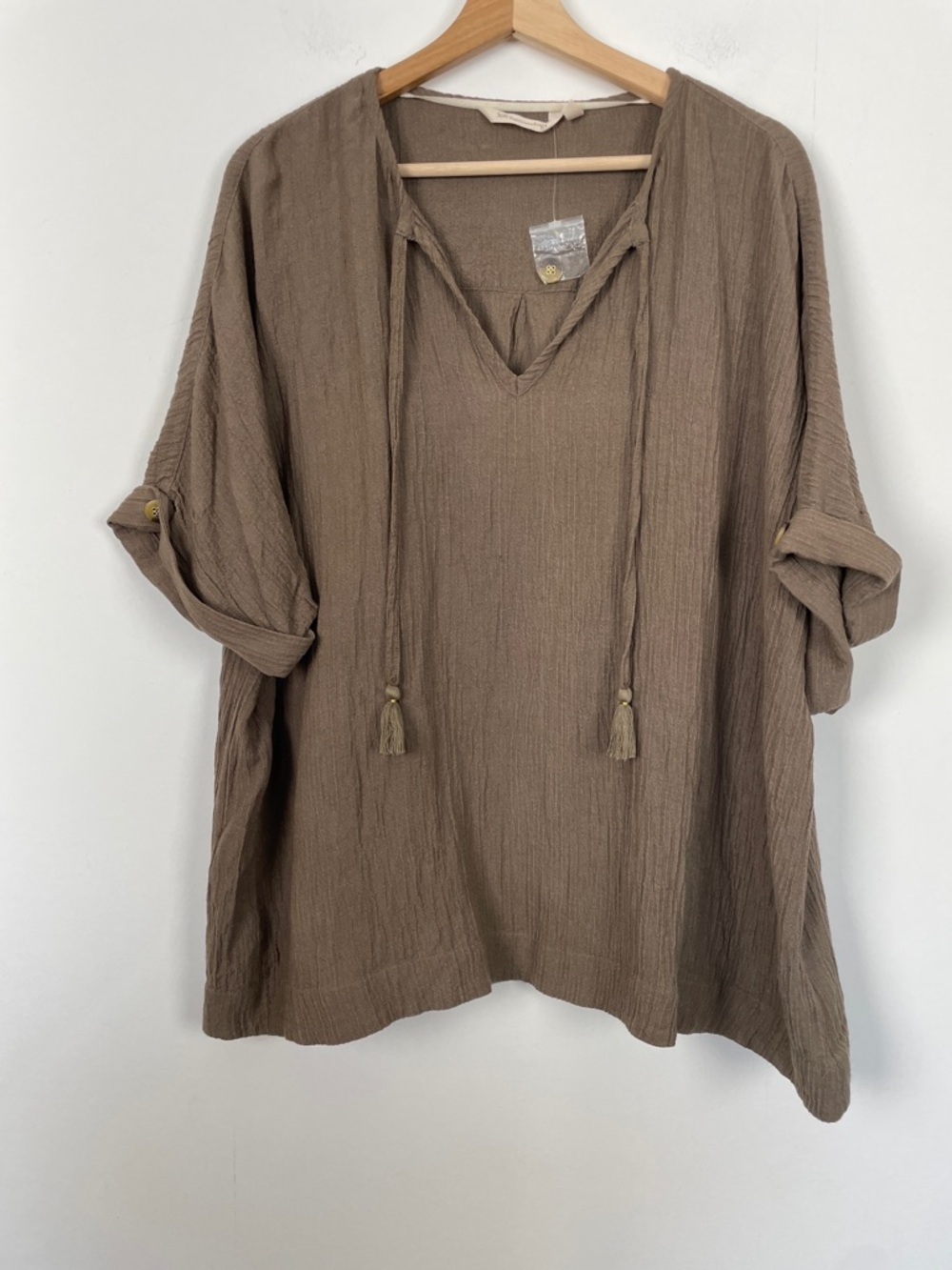 Soft Surroundings Dolman Sleeve Tassel Tie V Neck Pullover Crinkle Women 2X Top - Picture 2 of 8